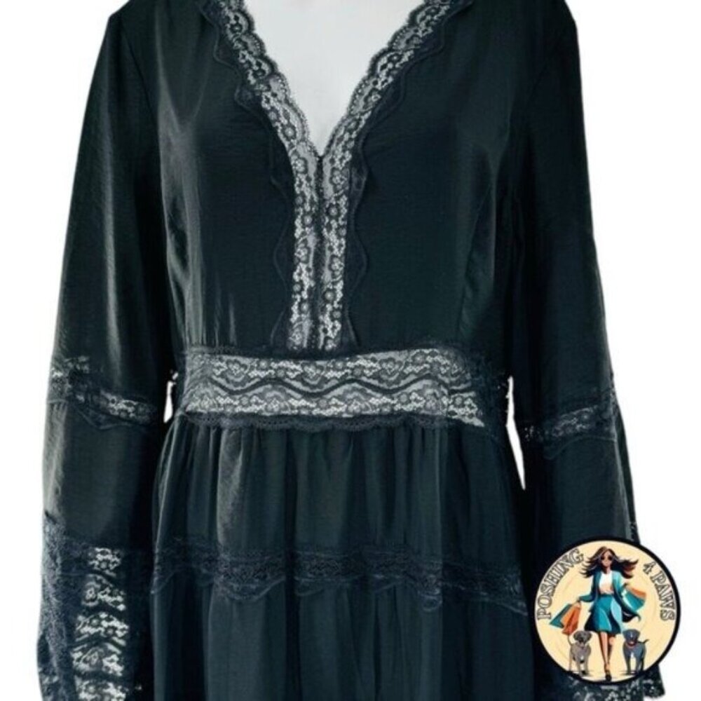 Hyacinth House NEW Lydia V Neck Black Lace Tiered Elegant Maxi Dress Size S - Picture 4 of 8